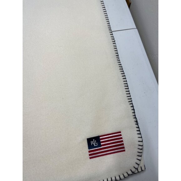 VTG Lauren Ralph Lauren Flag Fleece Throw Blanket 50x70 Embroidered - Picture 4 of 8